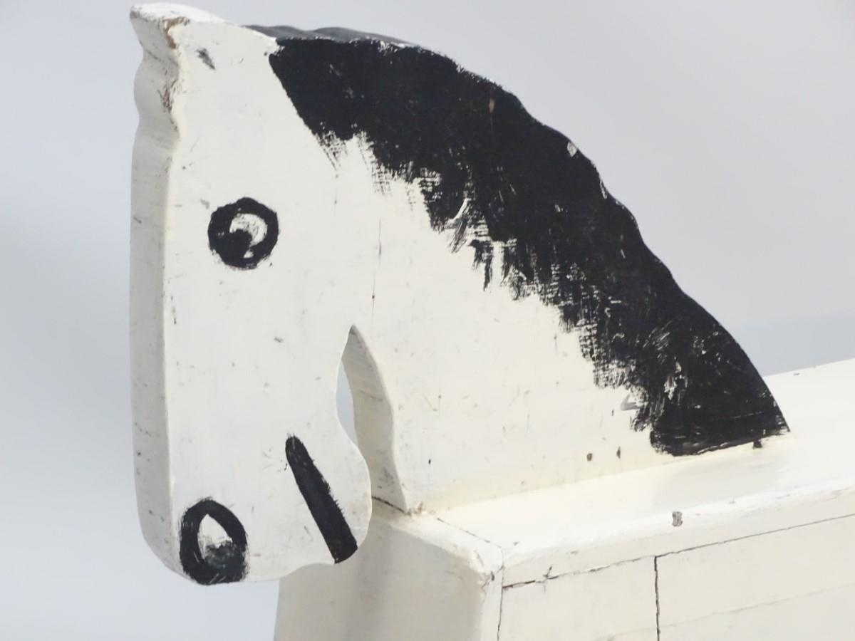 Rocking horse : a scratch built and painted wooden rocking horse on bows with brown painted back and - Image 7 of 10