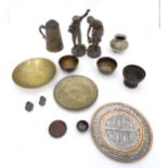 Assorted metalware to include figures, plates, Oriental ink pots etc. Please Note - we do not make