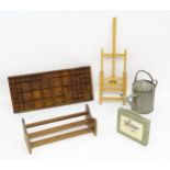 Assorted items to include a Victorian mahogany printers tray, book slide, key box, galvanised