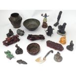 A quantity of assorted 20thC cast items to include a Oriental bowl, a vase with relief bird