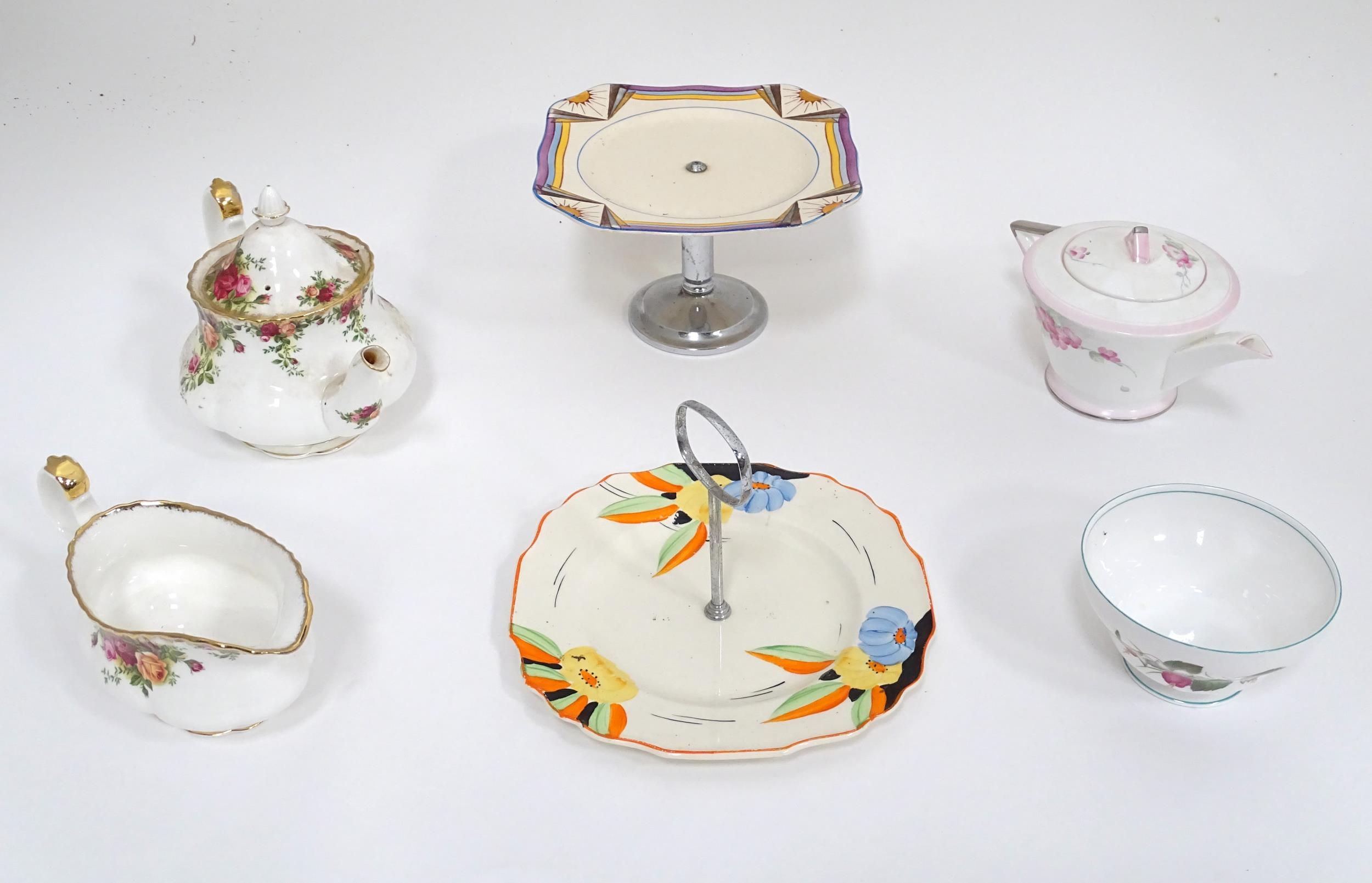 Assorted 20thC ceramics to include an Art Deco Shelley Apple Blossom teapot, Myott & Son cake stand, - Image 3 of 10