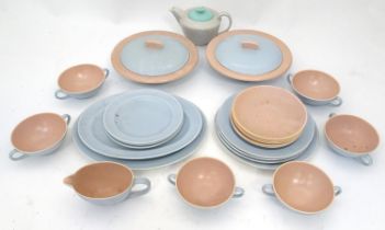 A quantity of Poole Pottery dinner wares to include plates, soup bowls, teapot etc. Please Note - we