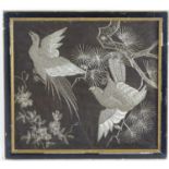 An early 20thC wirework embroidery depicting stylised birds, branches and foliage. Approx. 19 3/4" x