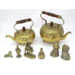 A quantity of brass items to include two small kettles, various ornaments, etc. Please Note - we