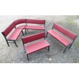 Vintage / Retro / Mid century: 4 modular ebonised benches with red vinyl coverings Please Note -