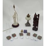 Box of assorted miscellaneous items to include lamps, oriental figures etc Please Note - we do not