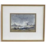 David J. Weston, 20th century, Watercolour, Moonlit Estuary, A river landscape with boats. Signed