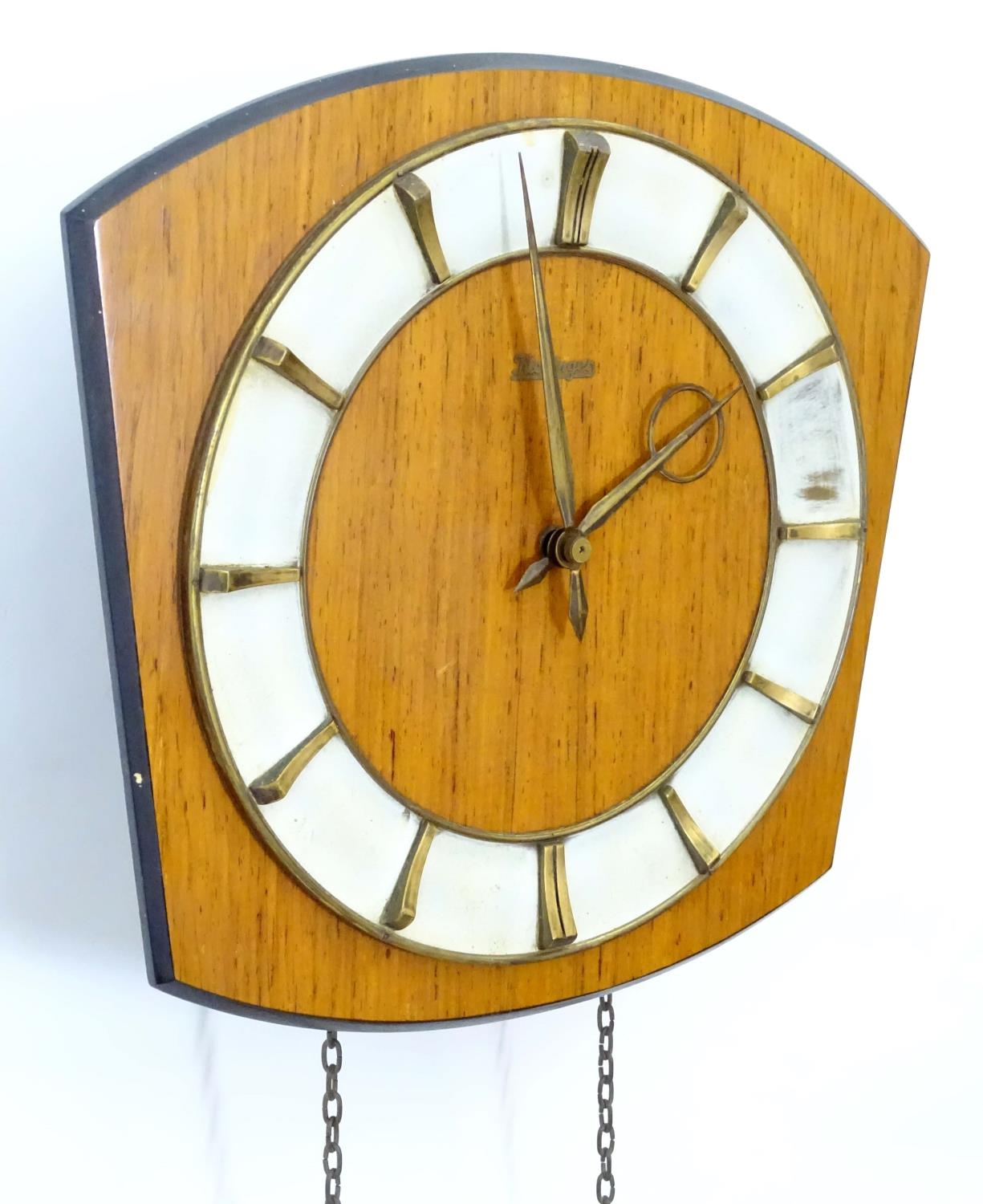 A retro Kieninger teak wall clock with two weights. 12" wide Please Note - we do not make - Image 9 of 11