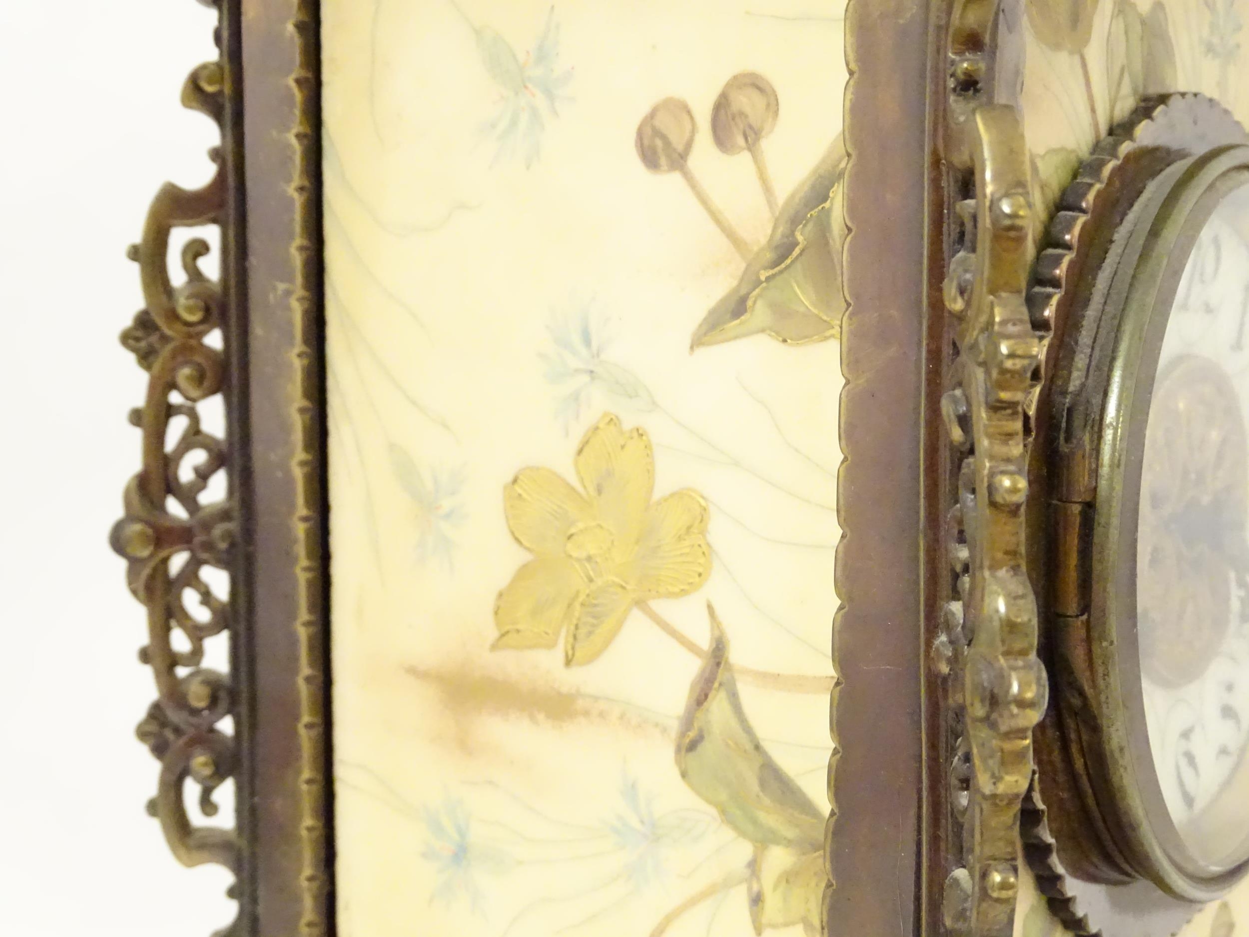 A 19thC brass and porcelain mantle clock, the 8-day French movement stamped F Marti Medaile De - Image 13 of 20