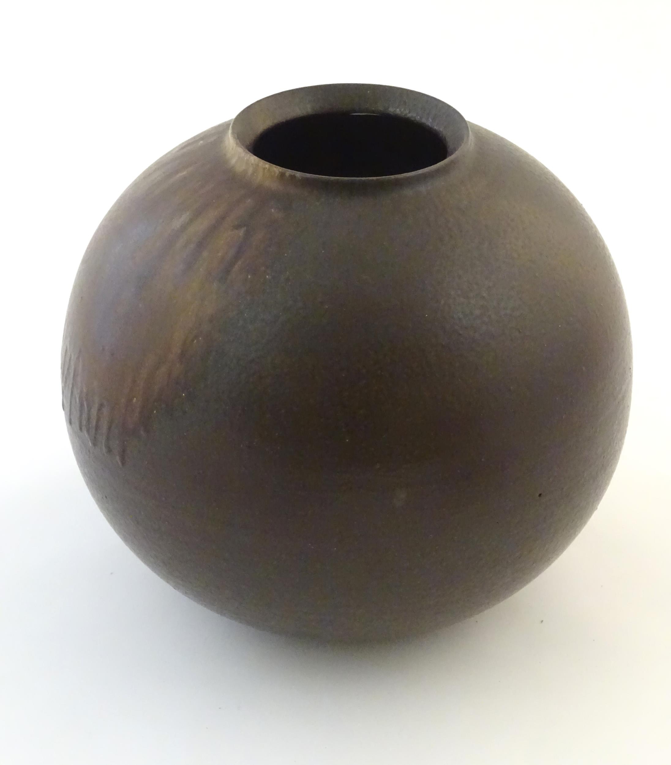A Japanese vase of globular form with a drip glaze. Approx. 10 3/4" high Please Note - we do not - Image 5 of 7