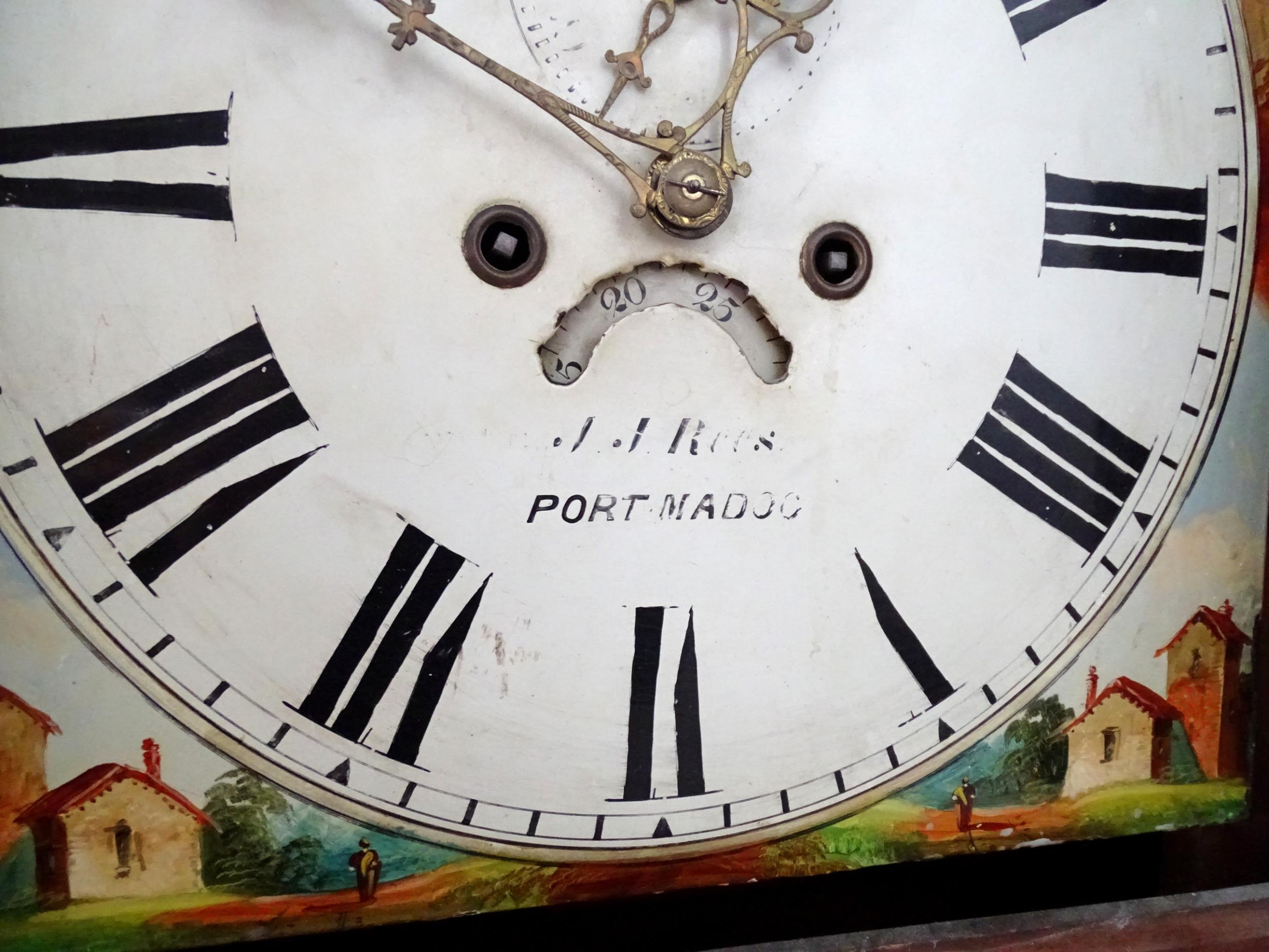 J J Rees Port Madoc : A Welsh Victorian longcase clock with 14" painted dial and 8-day movement. The - Image 7 of 14