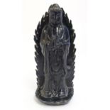 A Chinese nephrite figure modelled as Guanyin holding a bottle / vase. Approx. 12 3/4" high Please
