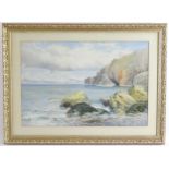Arthur Suker (1857-1940), Cornish School, Watercolour, Cliffs near Zennor, North Cornwall.