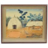 J. P. Ludu (1925-1965), Ugandan School, Watercolour, A rural African scene with a figure bark