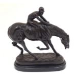 A 19thC cast bronze sculpture after John Willis Good (1845-1870) modelled as a horse and jockey,