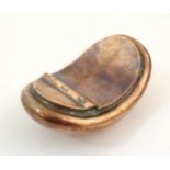A 19thC copper hip shaped snuff box, maker George Harris, Shoe Lane, London. Approx. 3 1/2" long