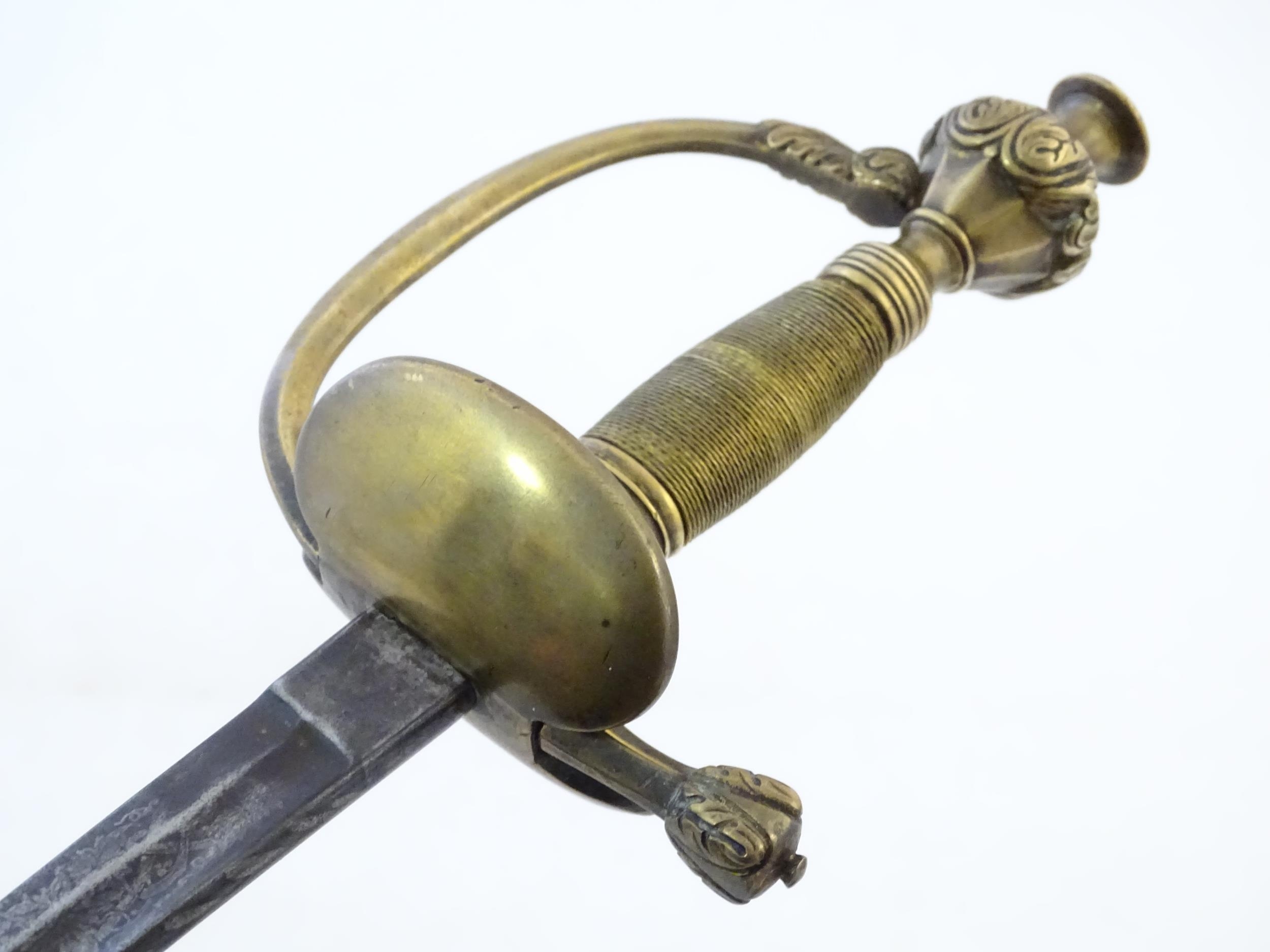 Militaria: a late 19thC Prussian civil service Epee court sword, the brass hilt with ovoid wire- - Image 5 of 11