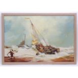 M. Brill, 20th century, Oil on canvas, A coastal shore with fishing boats and fishermen. Signed