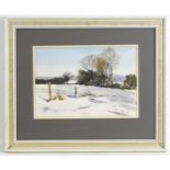Ronald Birch, 20th century, Watercolour, Near Fivens Green, A winter landscape scene with a view