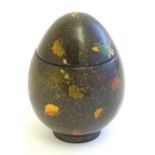 A Japanese lacquered pot and cover of egg form, decorated with butterflies. Approx. 7 1/2" high