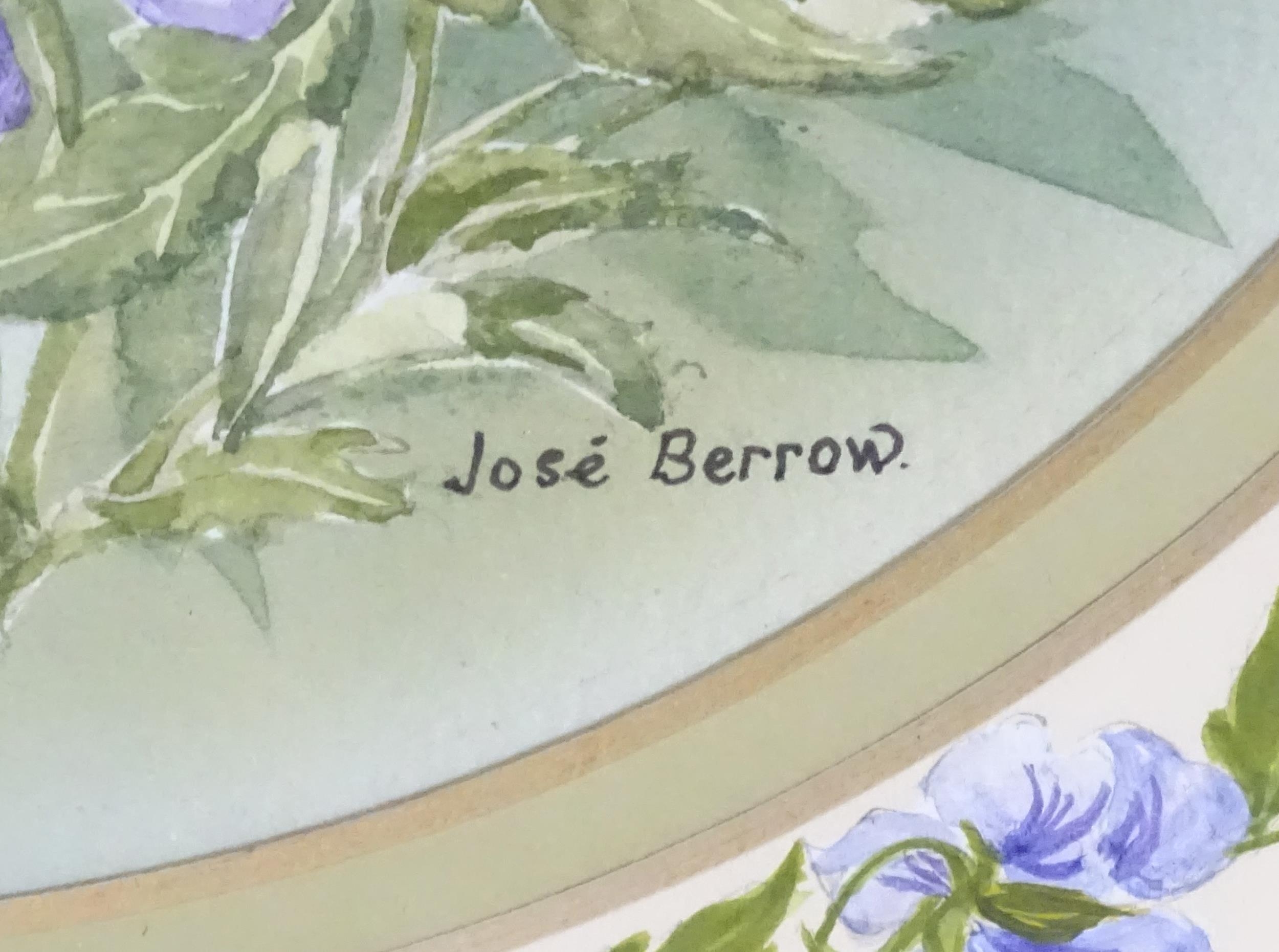 Jose Berrow, 20th century, Watercolour, A pansy garland, with floral border. Signed lower right. - Image 4 of 4