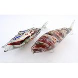 Two studio art glass models of fish. In the Murano style. The largest approx. 12 1/2" long Please