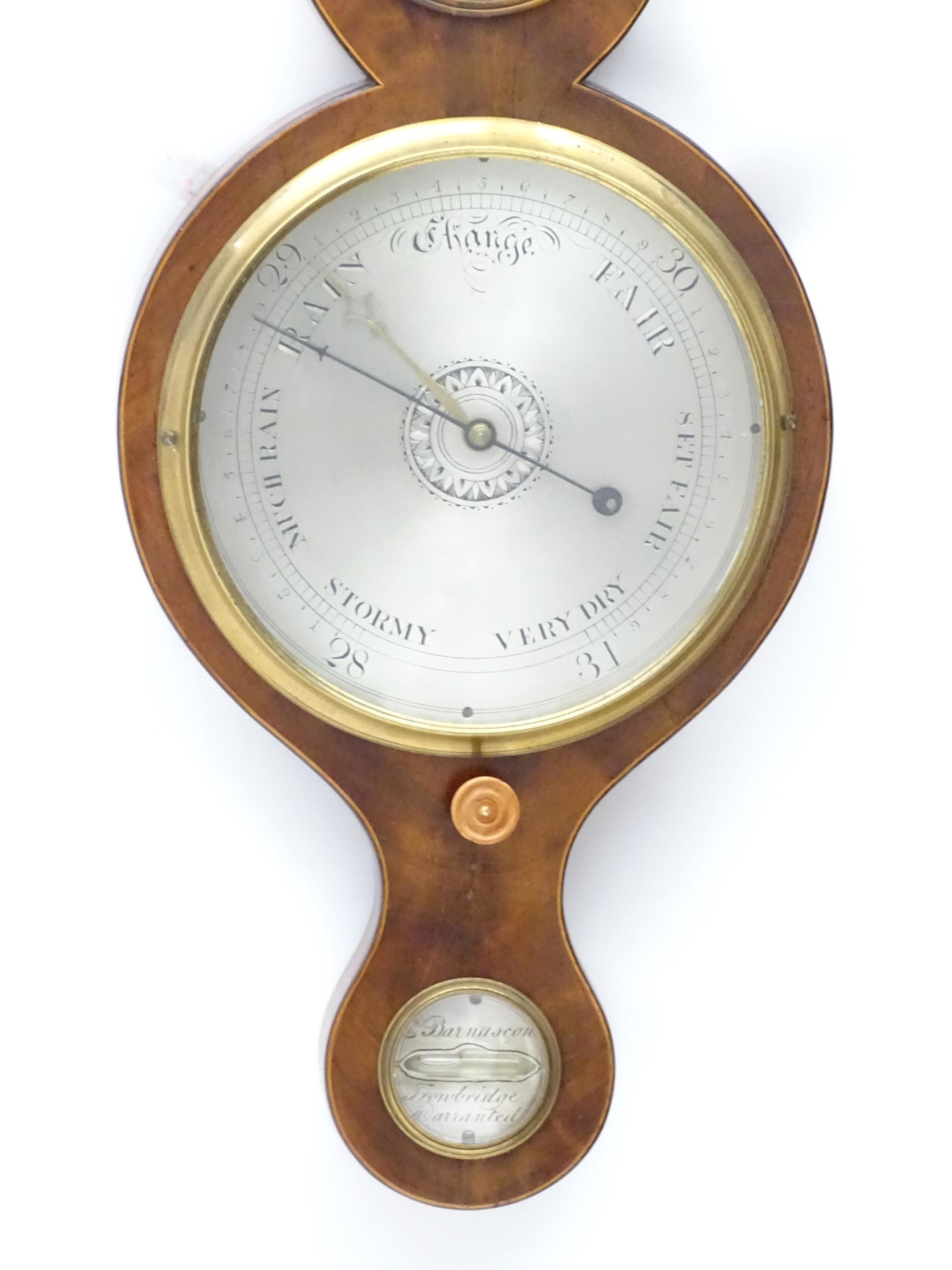 A 19thC mahogany cased wheel barometer signed L Barnascone Trowbridge. Approx 38" high Please Note - - Image 4 of 10