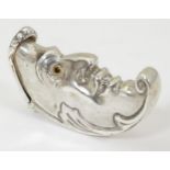 A silver novelty vesta case formed as a crescent moon with face, hallmarked London 1997, maker David