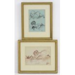 Indistinctly signed, 20th century, Pen and ink, Two studies of toddlers crawling. Signed lower