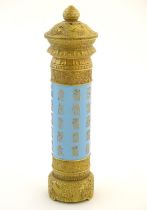 A Chinese incense burner / stick holder / stand of cylindrical form. Decorated with Oriental