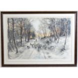 After Joseph Farquharson (1846-1935), Coloured engraving, Thro' the Calm and Frosty Air, depicting a