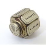 An unusual multi intaglio seal stamp with seals for days of the week, and sailing ship with motto '