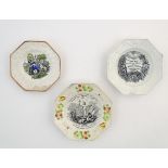 Three 19thC nursery plates of octagonal form with various designs, one depicting the resurrection of
