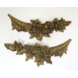 A pair of 19th / 20thC Continental cast brass wall appliques / mounts with cornucopia detail.