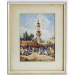 Gabriel Carelli (1821-1900), Watercolour, A view of the market square with a minaret in Jaffa,