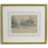 Victorian School, Pencil study, Langleybury House, A view of a country house with figures gardening,