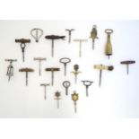 A quantity of assorted 19thC and later corkscrews to include examples with turned wooden handles etc
