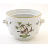 A Herend pottery twin handled planter / small jardiniere decorated with birds in a tree and