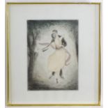 Indistinctly signed G. Chaulieau ?, 20th century, colour etching, Dancing Couple. Signed in pencil