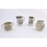 Agricultural bygones : Three jugs and a loving cup, decoration to include verses such as The Farmers