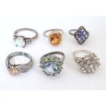 Six assorted silver dress rings to include examples set with cubic zirconia etc. (6) Please Note -