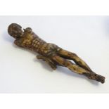 A 19thC Continental carved wooden Corpus Christi, depicting Christ with inclined head, crown of