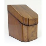 A George III mahogany knife / cutlery box with sloping hinged lid, boxwood crossbanding and