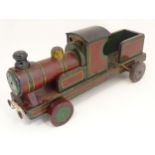 Toy: an early to mid 20thC hand made and hand painted model pull-along locomotive / train ,