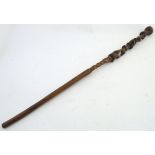 Ethnographic / Native / Tribal: A carved walking stick / cane with carved figural detail depicting a
