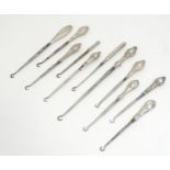 Eleven assorted silver handled button hooks, various dates and makers. (11) Please Note - we do