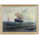 Initialled E. M. C., 19th century, Marine School, Oil on board, A seascape with a passenger steam