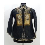 A Chinese silk jacket with embroidered floral decoration and rank badge style detail to front and