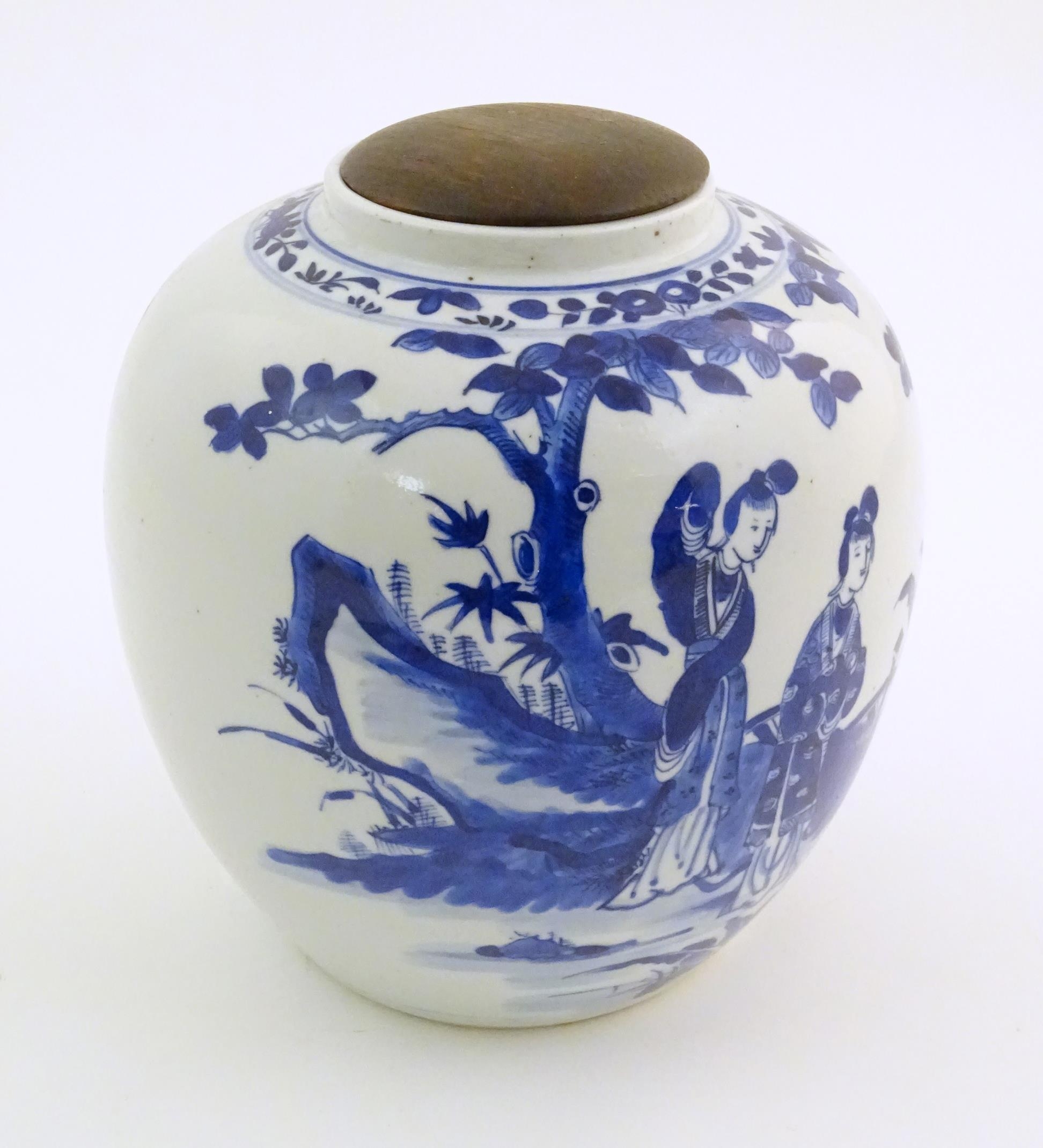 An Oriental blue and white ginger jar decorated with a landscape scene with a figure on horseback - Image 3 of 9