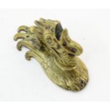 An early 20thC brass door knocker modelled as a cockerel / rooster. Approx. 3 7/8" high Please